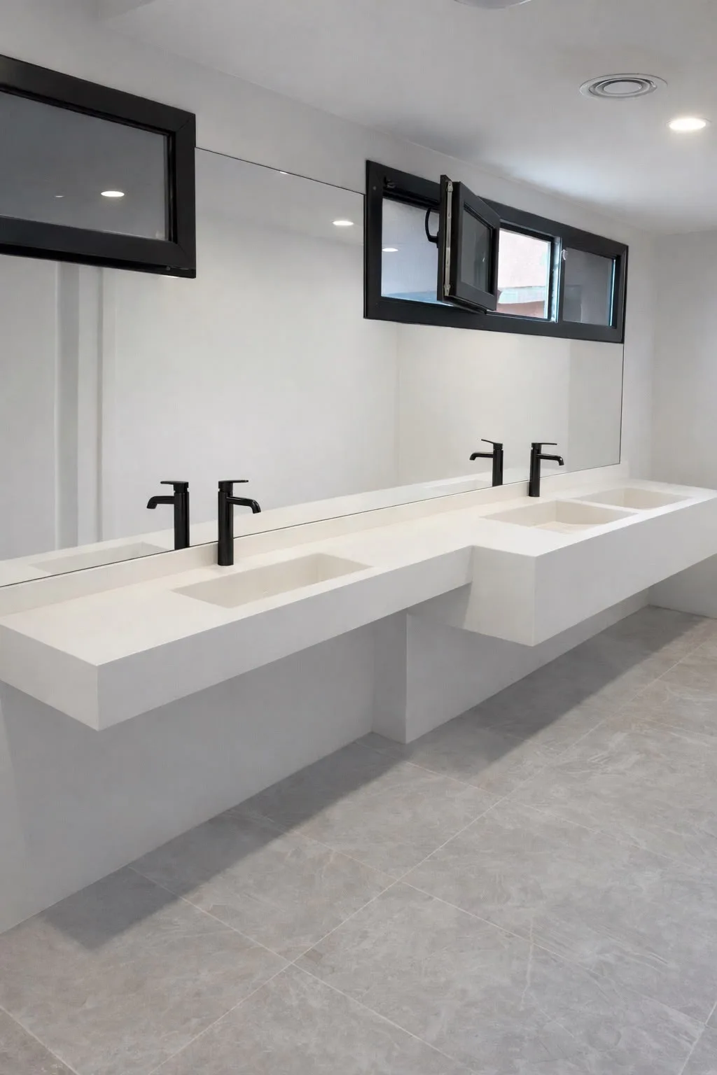 Siyah bataryalı çift entegre lavabolu akrilik banyo tezgahı